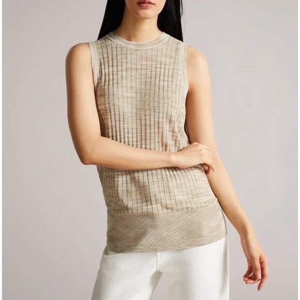 Ted Baker Natural Tan Ribbed Stretch Knit Tank Top Size 1 (US 4)